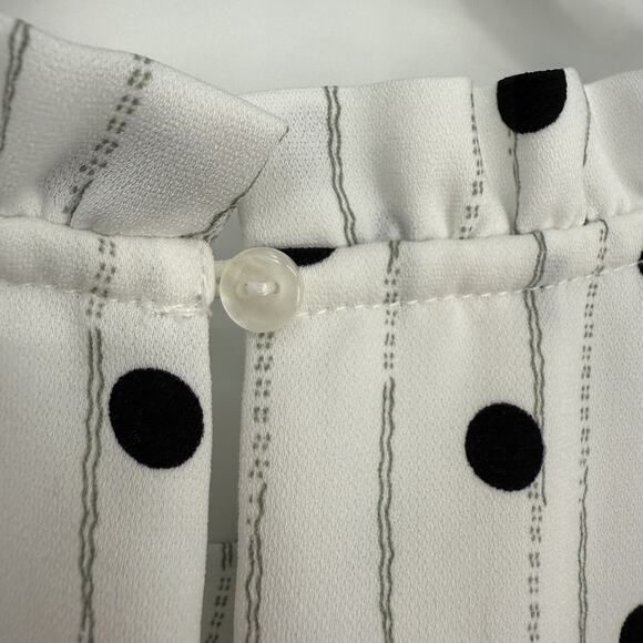 Carolina Belle Montreal Top size Large White Black Dotted Chiffon Balloon Slv - Picture 6 of 12